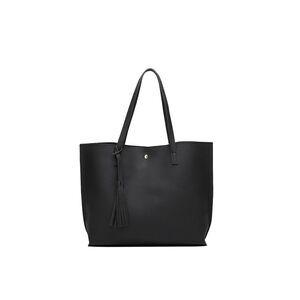 Soft Faux Leather Tote Bag Big Capacity Tassel Black